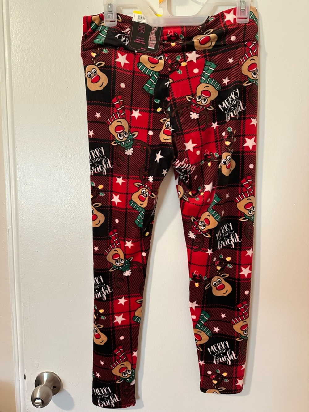 No Boundaries Red Plaid Reindeer Holiday Leggings - Picture 2 of 4